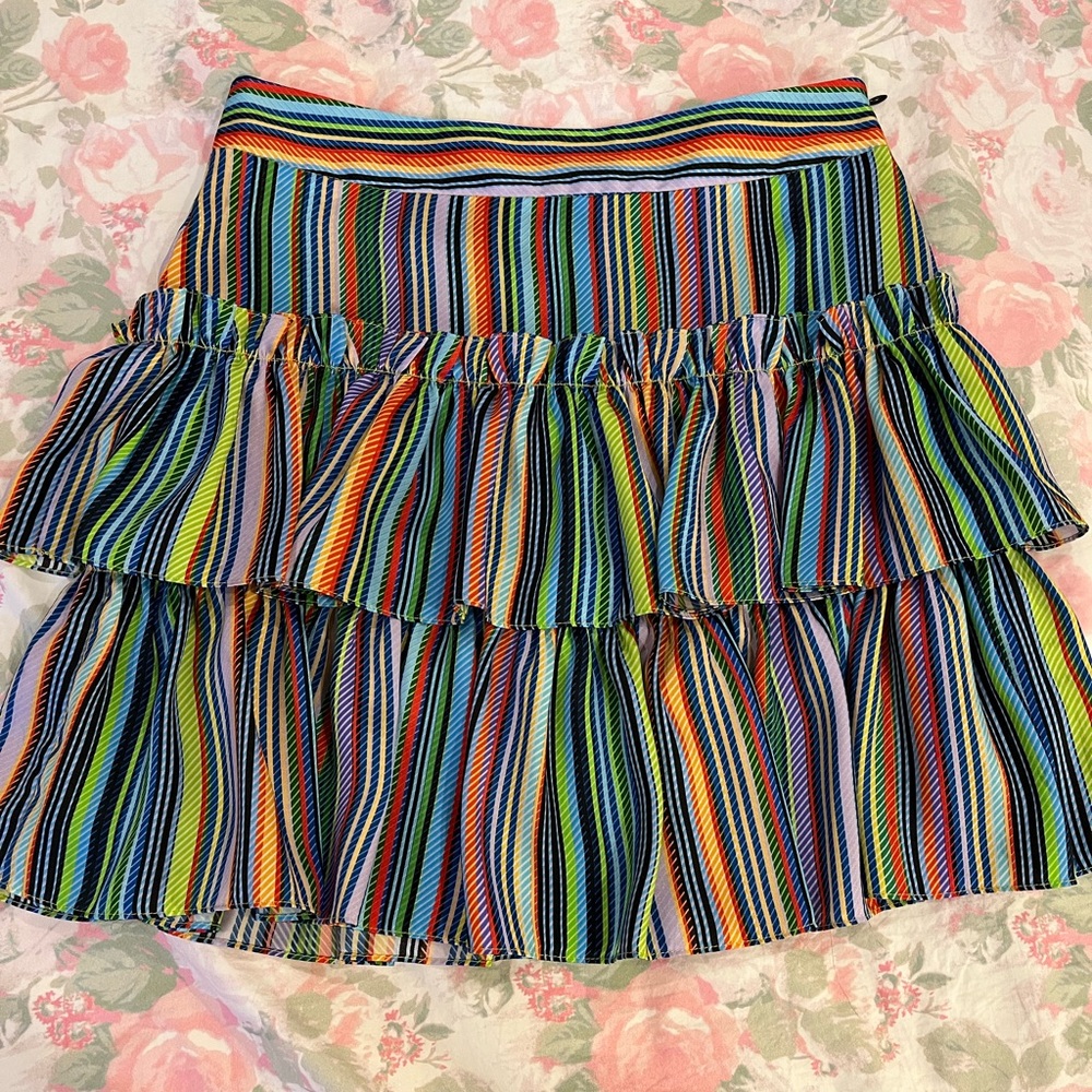 Milly Rainbow Stripes Tiered Twill Mini Skirt size 2